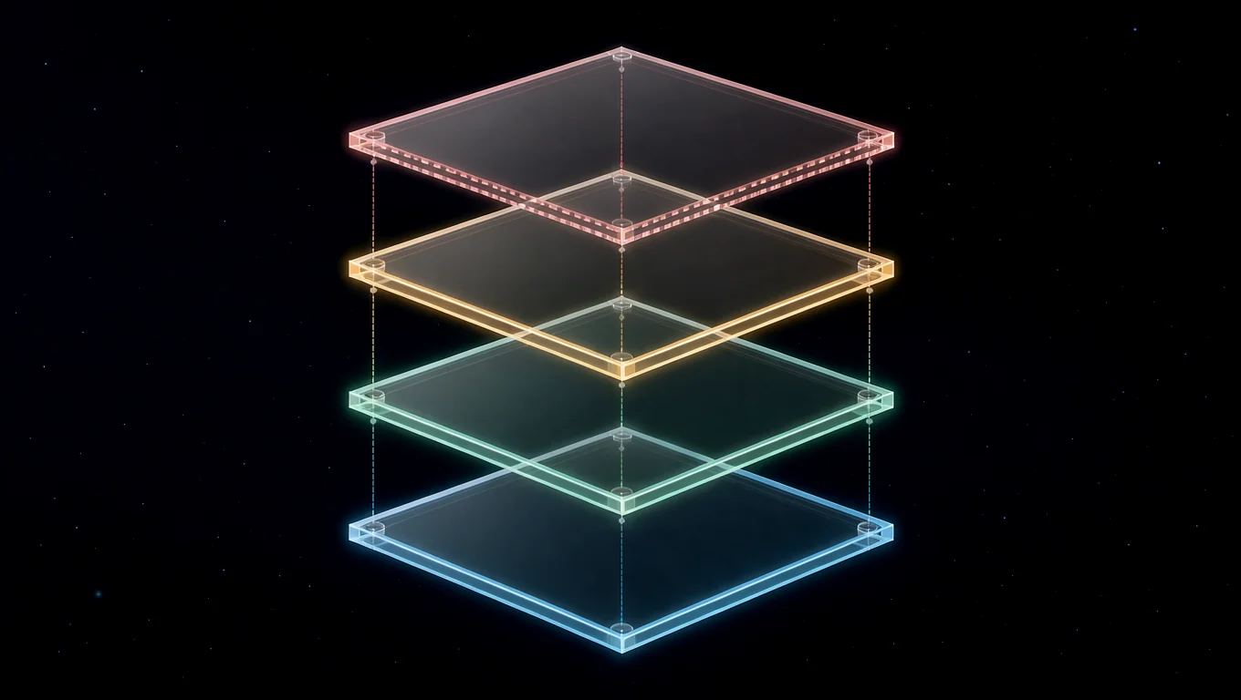 Four stacked glass plates, one for each kind of evidence record